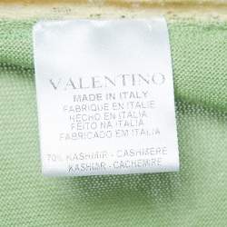 Pre Owned Valentino Green Cashmere Blend Lace Trimmed Short Sleeve Cardigan M