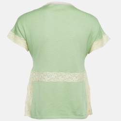 Pre Owned Valentino Green Cashmere Blend Lace Trimmed Short Sleeve Cardigan M