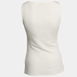 Pre Owned Valentino White Knit Braid Detailed Sleeveless Top M