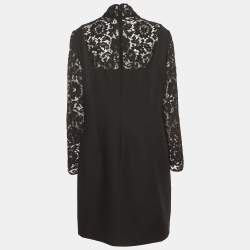 Pre Owned Valentino Black Wool Blend Lace Trimmed Turtle Neck Mini Dress XL