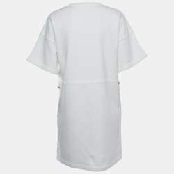Pre Owned Valentino White Jersey Sequined Logo T-Shirt Dress S