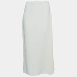 Pre Owned Valentino Cream Silk Midi Skirt M