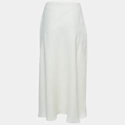 Pre Owned Valentino Cream Silk Midi Skirt M