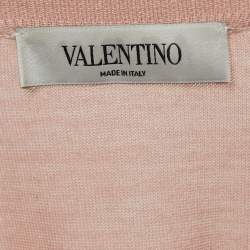 Pre Owned Valentino Pale Pink Floral Lace & Wool Knit Long Sleeve Dress S