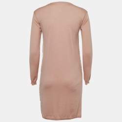 Pre Owned Valentino Pale Pink Floral Lace & Wool Knit Long Sleeve Dress S