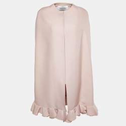 Pre Owned Valentino Pink Wool & Silk Ruffled Cape Coat S