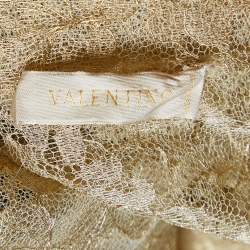 Pre Owned Valentino Gold Floral Lace Buttoned Lace Blouse M