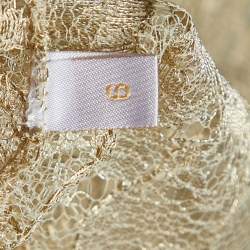 Pre Owned Valentino Gold Floral Lace Buttoned Lace Blouse M