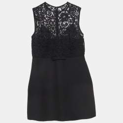 Pre Owned Valentino Black Crepe and Lace Bow Detail Couture Dress XL