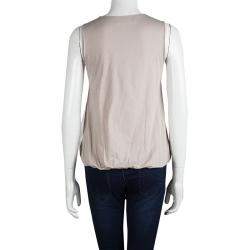 Pre Owned Valentino Beige Embellished Neck Detail Mesh Overlay Sleeveless Top S