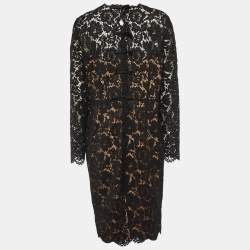 Pre Owned Valentino Black Lace Long Sleeve Sheath Dress L
