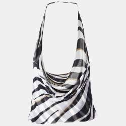 Valentino White/Black Printed Silk Cross Strap Camisole Top M