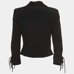 Valentino Vintage Black Crepe Tie-Up Flared Sleeve Cropped Blazer M