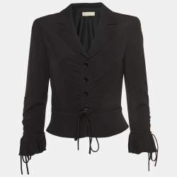 Valentino Vintage Black Crepe Tie-Up Flared Sleeve Cropped Blazer M