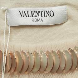 Pre Owned Valentino Beige Embellished Neckline Mesh Overlay Sleeveless Top S
