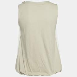 Pre Owned Valentino Beige Embellished Neckline Mesh Overlay Sleeveless Top S
