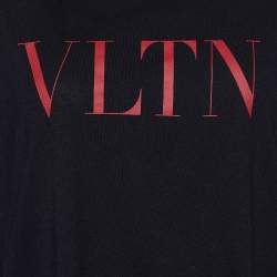 Pre Owned Valentino Black VLTN Print Cotton Crew Neck T-Shirt M