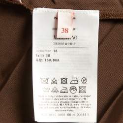 Valentino Brown Cotton Blend Micro Faille Plisse Dress S