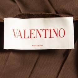Valentino Brown Cotton Blend Micro Faille Plisse Dress S