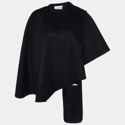 Valentino Black Wool & Cashmere VLTN Scarf Detail Cape S