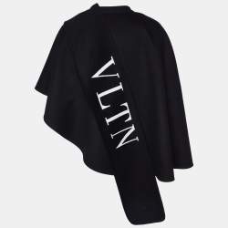 Valentino Black Wool & Cashmere VLTN Scarf Detail Cape S