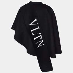 Pre Owned Valentino Black Wool & Cashmere VLTN Scarf Detail Cape S