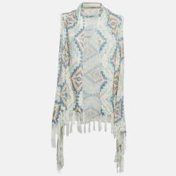 Pre Owned Valentino Multicolor Eyelet Crochet Tassel Detail Front Open Long Cardigan One Size 