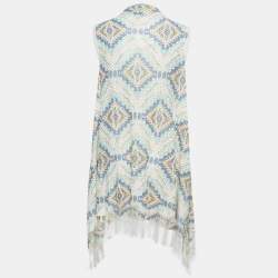 Pre Owned Valentino Multicolor Eyelet Crochet Tassel Detail Front Open Long Cardigan One Size 