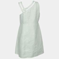 Pre Owned Valentino Sage Green Linen Asymmetric Neck Mini Dress M