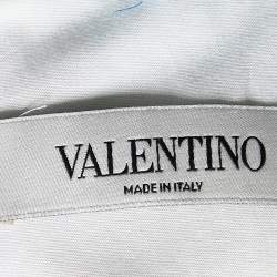 Pre Owned Valentino White Bluegrace Print Poplin Neck Tie-Up Shirt L