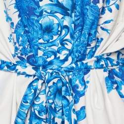 Pre Owned Valentino White Bluegrace Print Poplin Neck Tie-Up Shirt L
