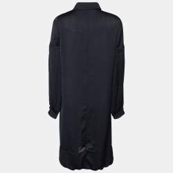 Pre Owned Valentino Black Satin Pleated Sleeve Shirt Dress M