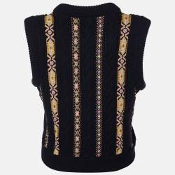 Pre Owned Valentino Black Patterned Fleece Wool and Cashmere Zip Front Vest M