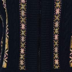Pre Owned Valentino Black Patterned Fleece Wool and Cashmere Zip Front Vest M
