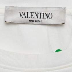 Pre Owned Valentino White Logo Printed Cotton Short Sleeve T-Shirt XS