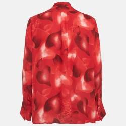 Pre Owned Valentino Red Heart Print Silk Neck Tie Shirt L