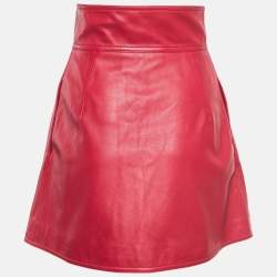 Valentino Red V Applique Leather Mini Wrap Skirt S