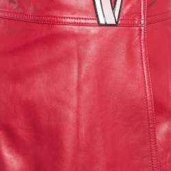 Valentino Red V Applique Leather Mini Wrap Skirt S