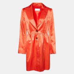 Valentino Orange Cotton & Silk Satin Button Front Coat L