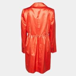 Valentino Orange Cotton & Silk Satin Button Front Coat L