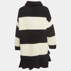 Pre Owned Valentino Black/White Stripe Wool Knit Turtleneck Mini Dress S  