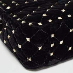 Pre Owned Valentino Black Quilted Velvet Medium Rockstud Spike Top Handle Bag