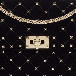 Pre Owned Valentino Black Quilted Velvet Medium Rockstud Spike Top Handle Bag