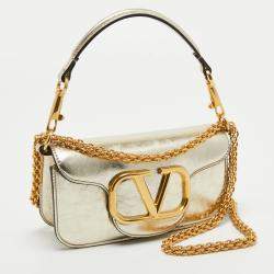 Pre Owned Valentino Metallic Gold Leather Small Loco Shoulder Bag