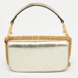 Pre Owned Valentino Metallic Gold Leather Small Loco Shoulder Bag
