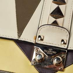 Pre Owned Valentino Multicolor Leather Small Colorblock Rockstud Glam Lock Flap Bag
