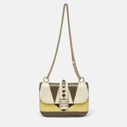 Pre Owned Valentino Multicolor Leather Small Colorblock Rockstud Glam Lock Flap Bag