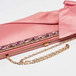 Valentino Pink Satin Crystal Embellished Bow Chain Clutch