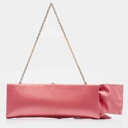 Valentino Pink Satin Crystal Embellished Bow Chain Clutch