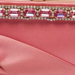 Valentino Pink Satin Crystal Embellished Bow Chain Clutch